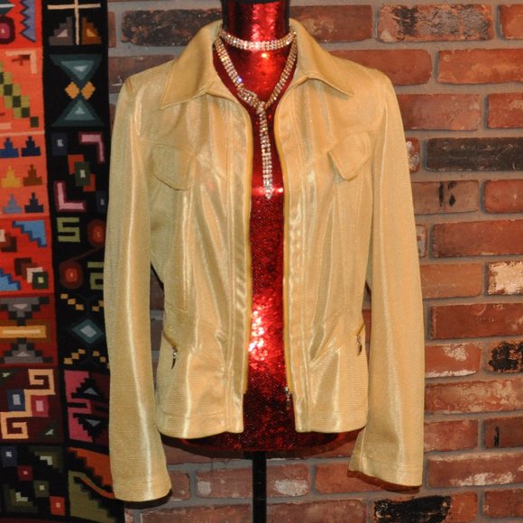 ANTONIO D'ERRICO Tailored Zip-up Jacket Metallic Shiny Yellow Mesh Gold Italy 48 - Picture 6 of 9